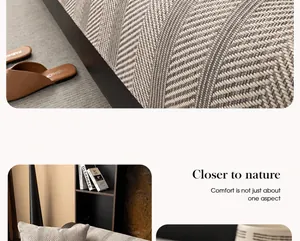 Detailed texture of light grey linen sofa cushion with woven fabric in a cozy home setting