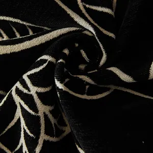 Chenille vintage black sofa cushion with cream leaf patterns and thick woven texture