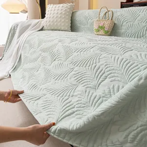 Summer Cooling Ice Silk Sofa Cover With 3D Leaf Embossed Texture Quilted Sectional Sofa Slipcover Anti-Cat Scratch Furniture Protector For Living Room