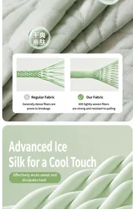 Detail of 60S tight weave cooling fabric with smooth mint green wavy texture and fiber tech