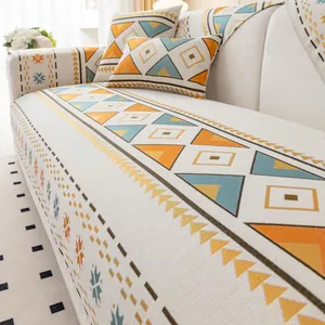 Housse de Coussin de Canapé en Chenille Géométrique Bohême Quatre Saisons Antidérapant Anti-poussière Épais Décor de Salon Protection Meubles
