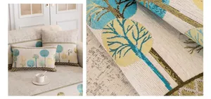 Détail de la housse de canapé en chenille avec motif jacquard bleu et texture tissée