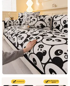 Close-up of cute panda chenille sofa cover with safe formaldehyde-free material