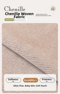 Close-up of premium beige chenille fabric showing dense twill weave texture and softness