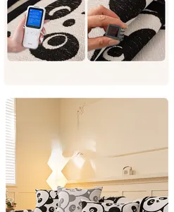 Detail of faux fur rabbit plush sofa cushion with black and white panda pattern design
