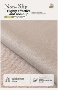 Detailed macro view of beige chenille sofa cushion with non-slip silicone dotted backing