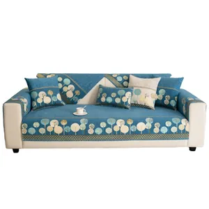 Housse de canapé moderne en chenille avec motifs d'arbres bleus sur fond blanc