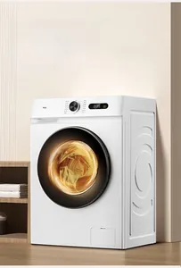 Detail showing modern yellow chenille sofa cover being washed in a machine