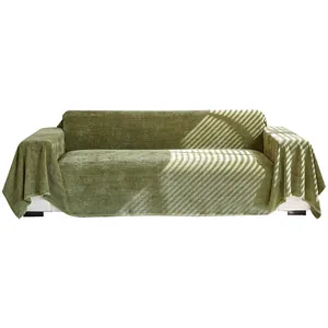 Funda de sofá extragrande verde oliva de chenilla con textura de rayas y protección total