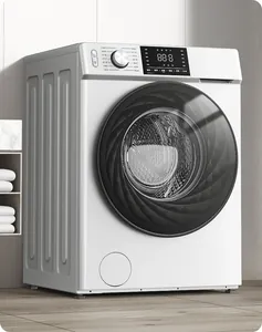 Detail der Waschmaschinen-Bedienblende mit Metallknauf und modernem LED-Display