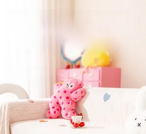 Close-up of breathable ice silk sofa cover fabric with colorful heart pattern print