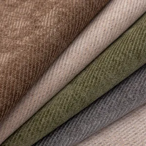 Textured chenille sofa cushion fabric swatches in earth tones with twill weaving