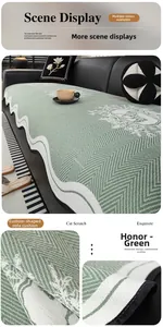 Détail du coussin de canapé Glory-Green en chenille avec motifs jacquard et bords festonnés