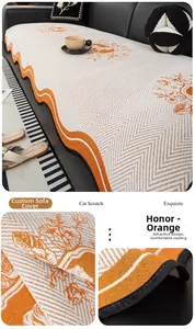 Détails de la housse de canapé en chenille jacquard orange avec motif de cheval élégant