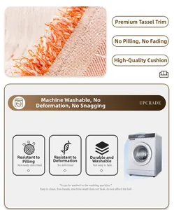 Detailed view of orange fringe on anti-pilling chenille sofa cover with machine wash icon