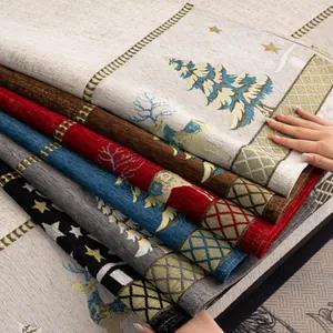 Christmas chenille sofa cover with deer and tree jacquard patterns in multiple colors