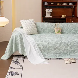 Mint green cool ice silk sofa cover with embossed feather texture for summer protection