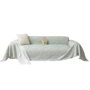 Light green ice silk sofa cover with leaf pattern texture for summer cooling comfort