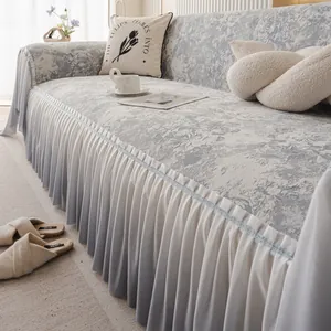 Copridivano in Stile Francese con Motivo Floreale di Rose e Orlo a Volant Antiscivolo Tessuto ad Alta Precisione Protezione Mobili Tutte le Stagioni Soggiorno Telo Copridivano Decorativo