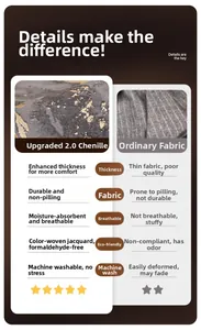 Comparaison détaillée du tissu chenille épais avec dorure et texture grise de luxe