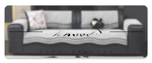 Detail view of gray and black wave pattern chenille sofa cover with anti-slip texture