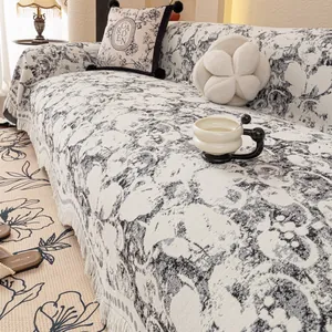 French Luxury Chenille Floral Sofa Cover Throw Blanket With Tassels Vintage Dustproof Sectional Sofa Towel For Home Decor