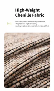 Detailed macro view of heavy-weight chenille fabric with woven plaid texture and soft finish