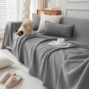Water Resistant Teddy Velvet Sofa Cover Minimalist Solid Color Textured Boucle Throw Blanket With Fringe For Living Room