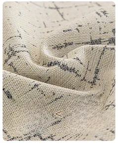 Gros plan sur un tissu en lin beige et bleu épaissi avec un motif de tissage texturé