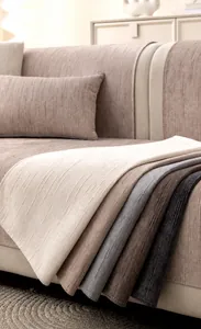 Detail of eco-friendly chenille sofa cover fabric in five neutral colors and soft texture