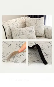 Détail de la housse de canapé crème avec texture noire et bordure renforcée durable
