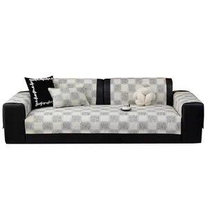 Set copridivano antiscivolo a scacchi con cuscini coordinati in stile nordico moderno