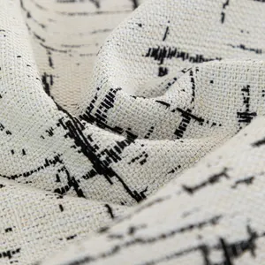 Housse de canapé nordique crème avec lignes noires et tissu texture lin épais