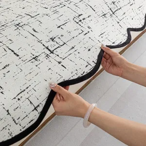 Housse de canapé moderne à bords ondulés en tissu tissé épais avec motifs croisés