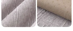 Détail de housse de canapé en chenille avec rayures et revers silicone antidérapant