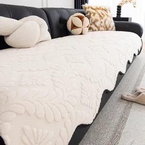 Ενισχυμένο Μαξιλάρι Καναπέ Sherpa Fleece Με 3D Ανάγλυφο Φλοράλ Σχέδιο Φτερών Κυματιστή Άκρη Αντιολισθητικό Ζεστό Προστατευτικό Επίπλων Για Καθιστικό