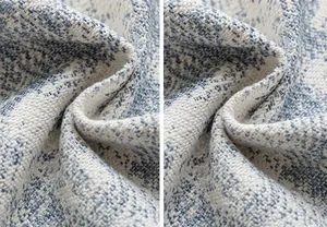 Detail of linen sofa cover showing zero formaldehyde and no fluorescent agents test