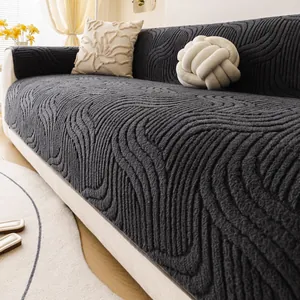 Cojín de Sofá de Felpa Gruesa Vellón de Algodón Suave Antideslizante Textura de Ondas 3D Funda de Sofá para Sala de Estar Hogar