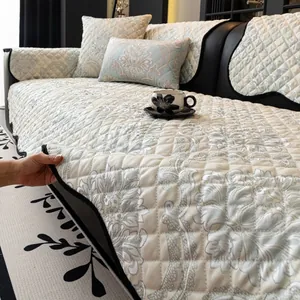 Nordic Chenille Jacquard Sofa Cushion Non-Slip Quilted Damask Pattern Furniture Protector Cat Proof Sofa Cover For Living Room Decor