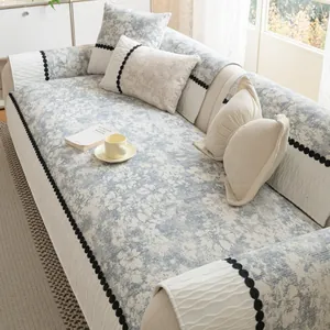 Blauwe bloemen bankhoes van linnenlook met geschulpte randen en getextureerde jacquard-afwerking