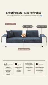 Size chart for plush non-slip sofa covers with various dimensions for backrests and cushions