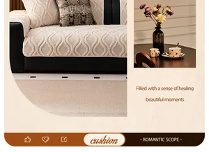 Close-up of beige quilted sofa cushion with 3D wave texture and decorative edging