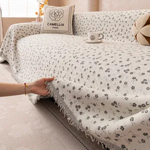 Pastoral Chenille Floral Sofa Cover With Tassels Soft Jacquard Washable Sofa Towel Furniture Protector Home Decor