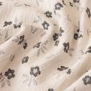 Floral chenille sofa cover throw with beige corduroy texture and vintage flower pattern