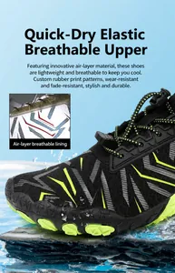 Dettaglio scarpe da scoglio ad asciugatura rapida in tessuto elastico con lacci neon