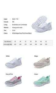 Tabella taglie per sneakers in mesh traspirante con misure dalla taglia 35 alla 41