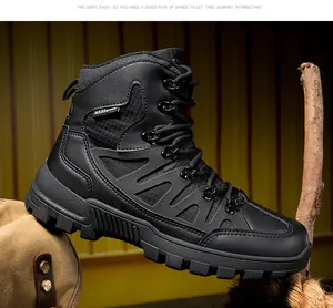 Detail of high-top tactical boots featuring breathable mesh and thick anti-slip rubber soles
