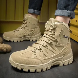 Men's Outdoor Tactical Boots Mid-cut Anti-slip Wear-resistant PU Oxford Splice Adventure Hiking Work Shoes All-Season