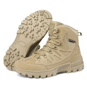 Bottes tactiques homme kaki en daim et nylon avec semelles en caoutchouc antidérapantes