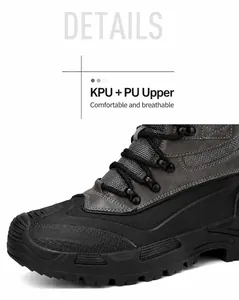 Detail view of tactical outdoor boots featuring KPU synthetic leather and anti-slip rubber sole